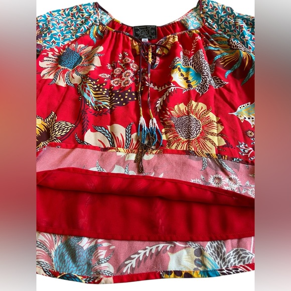 JOHNNY WAS x JADE “Tasha” Boho Floral Peasant Top Blouse Beaded Tassels Size XS - Picture 7 of 11